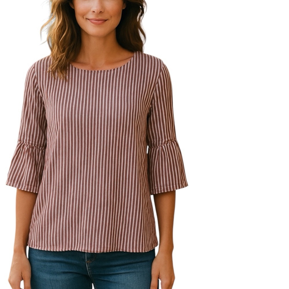 F6- small Stripe bell sleeve womens cute long sleeve size S SKIES ARE Blue